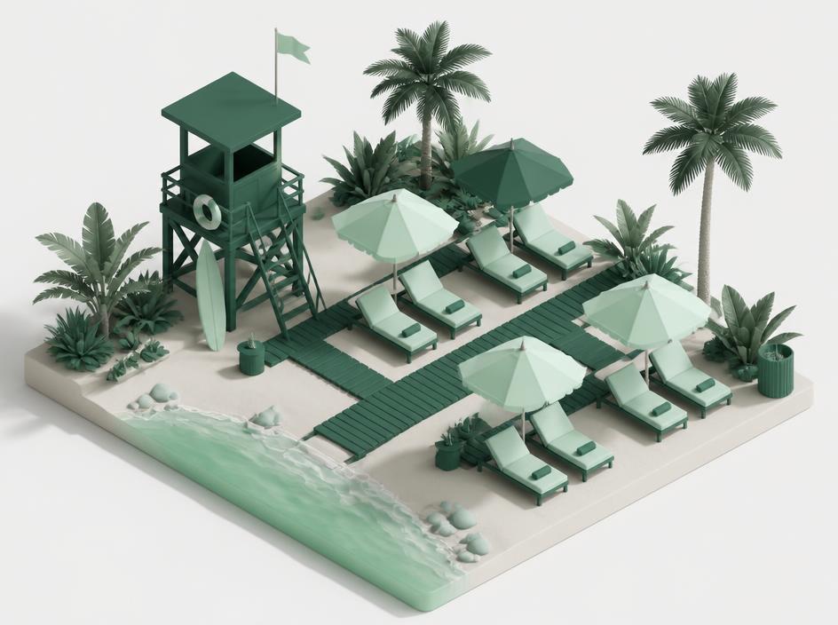Illustrazione 3D del settore Stabilimenti balneari