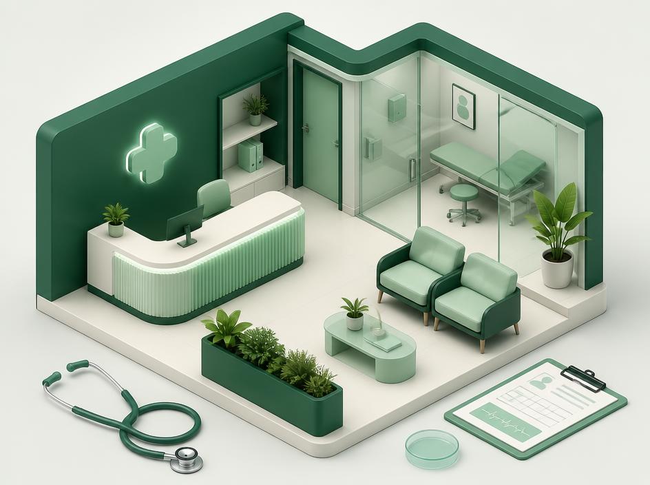 Illustrazione 3D del settore Sanità e cliniche
